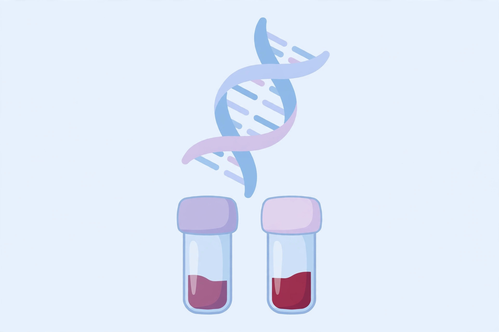 Soft flat illustration of blood sample vials with a gentle DNA double helix
