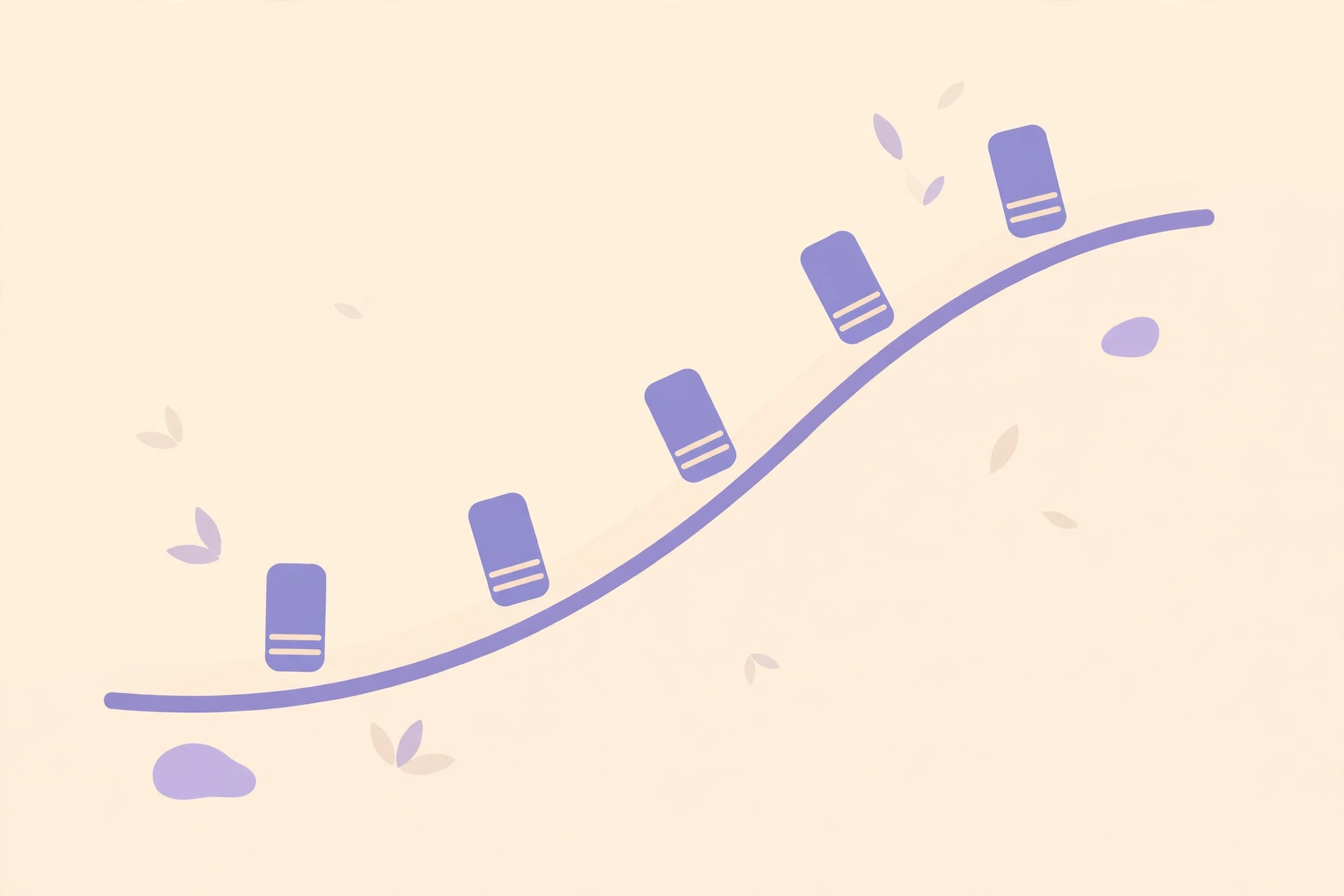 Gentle flat illustration of a rising hormone curve over days with test strip icons