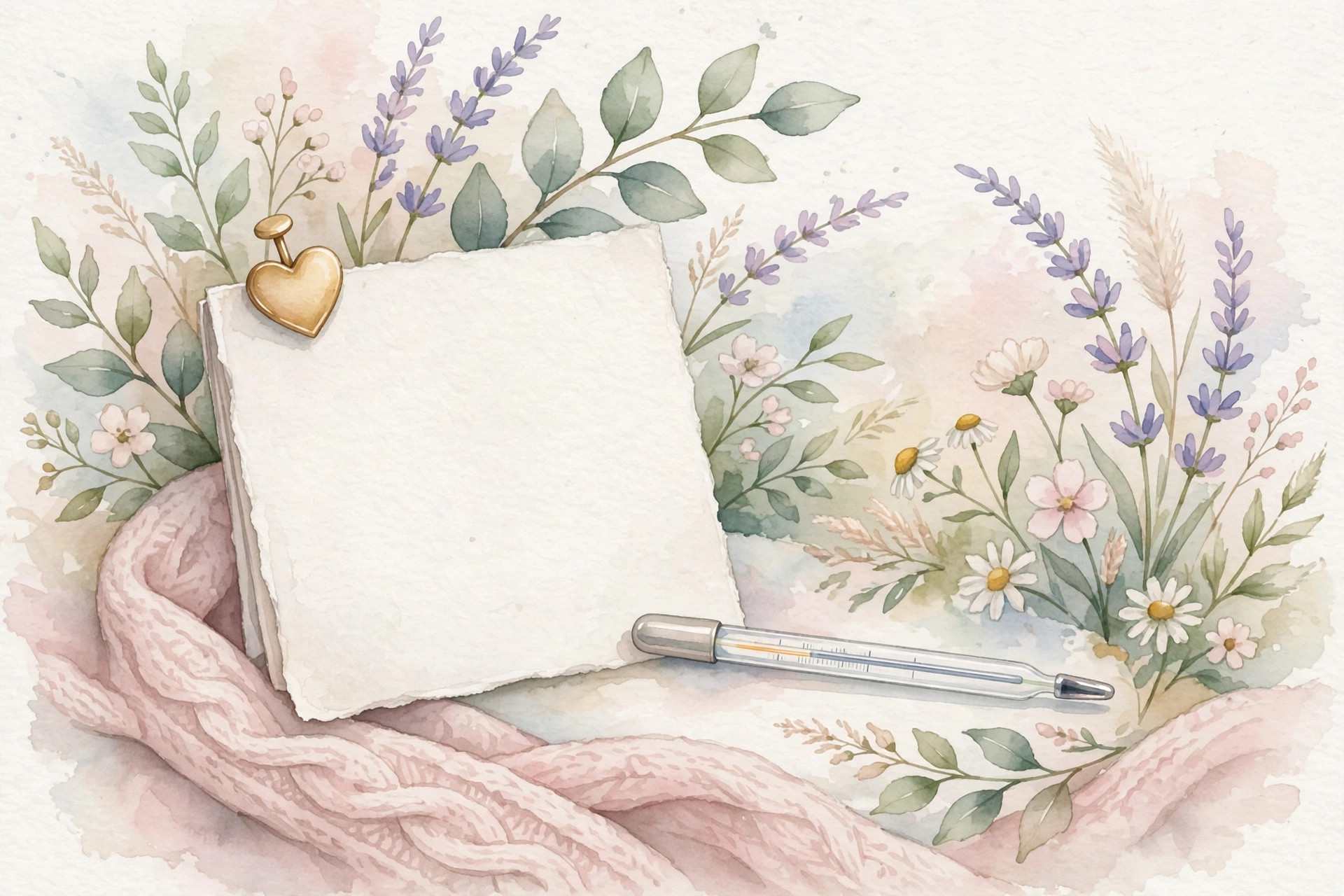 Blank calendar with heart pin and basal thermometer during the two-week wait