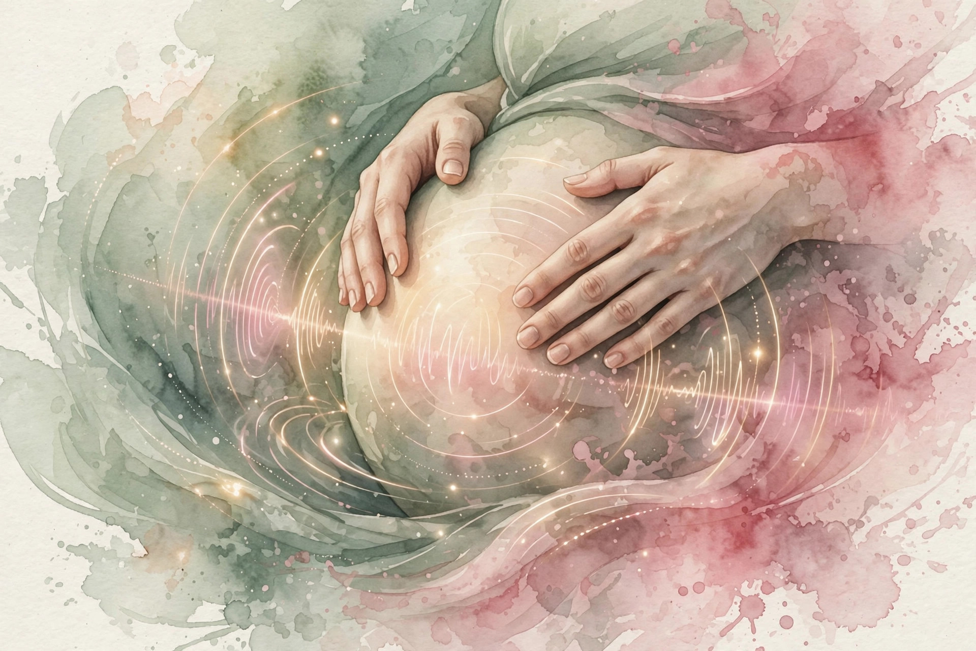 Soft watercolor of a routine prenatal ultrasound appointment