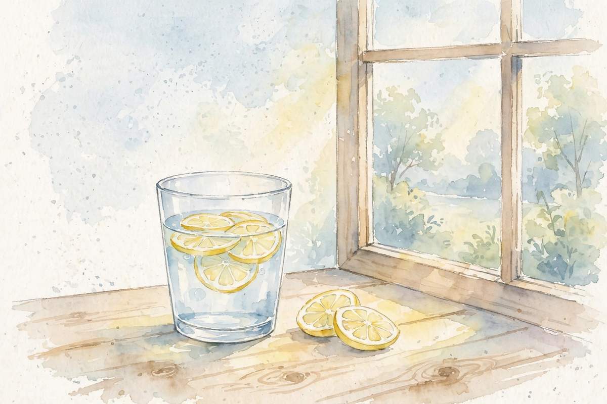 A glass of water with lemon as a gentle hydration reminder during early pregnancy