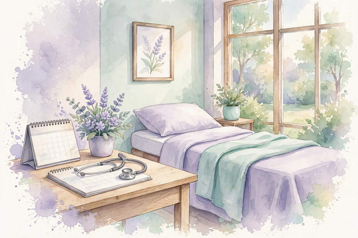 A calm prenatal clinic scene representing when to discuss cloudy urine with your provider