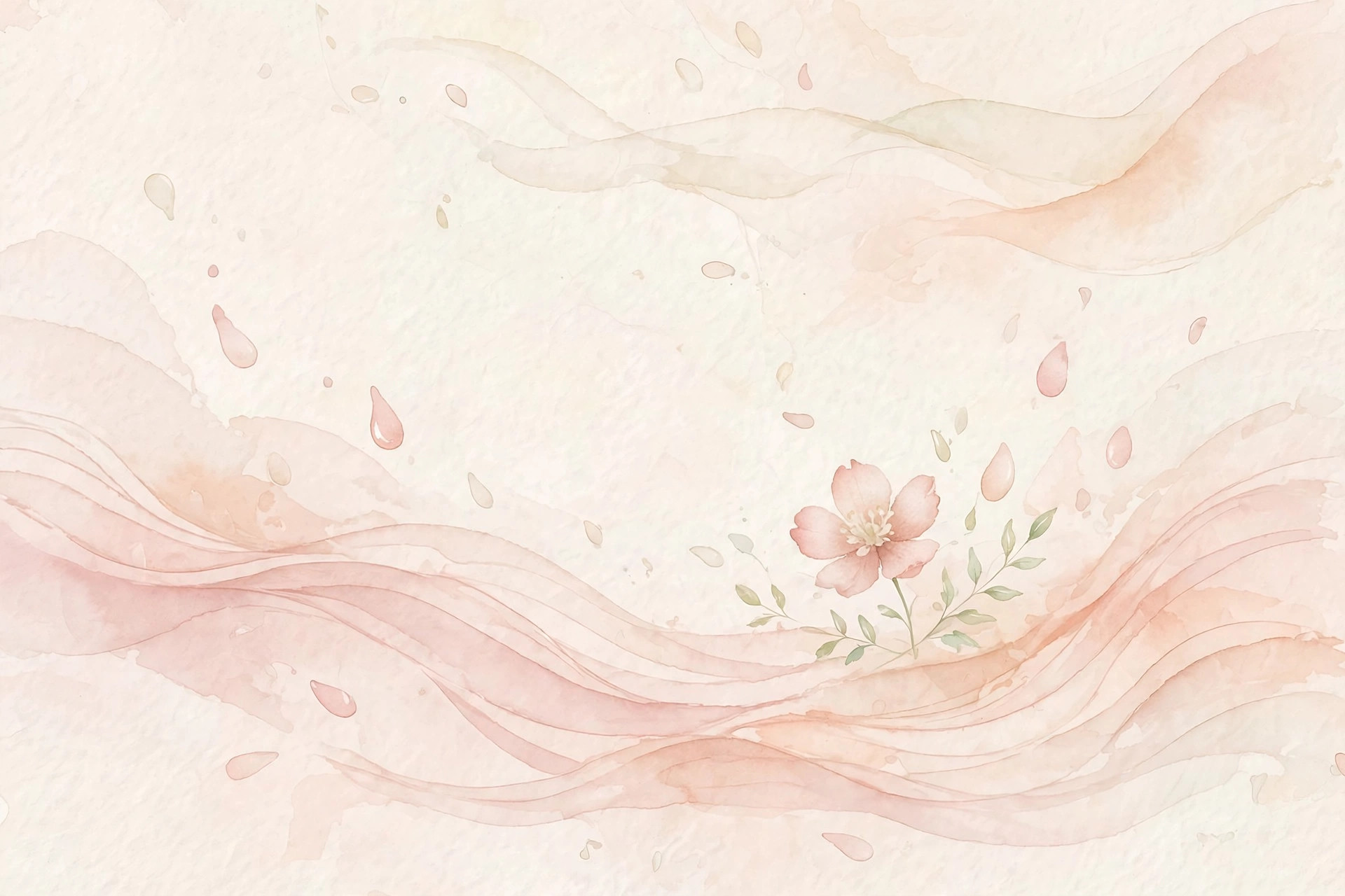 Soft watercolor illustration of gentle waves and a small blooming flower