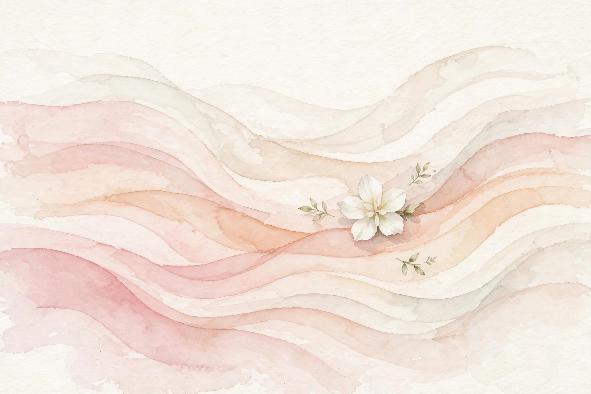Soft watercolor illustration of a white flower resting on pastel waves