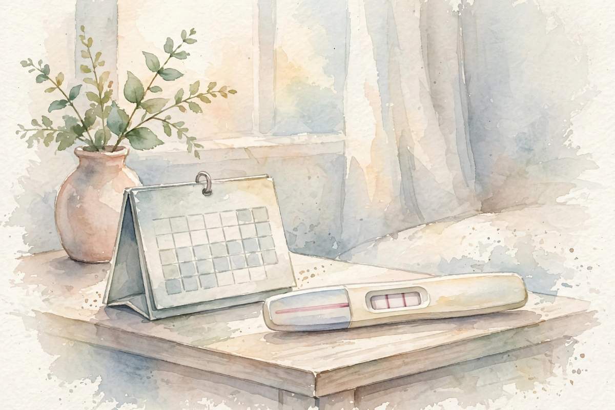 Positive pregnancy test beside an ovulation calendar, illustrating ectopic pregnancy test results