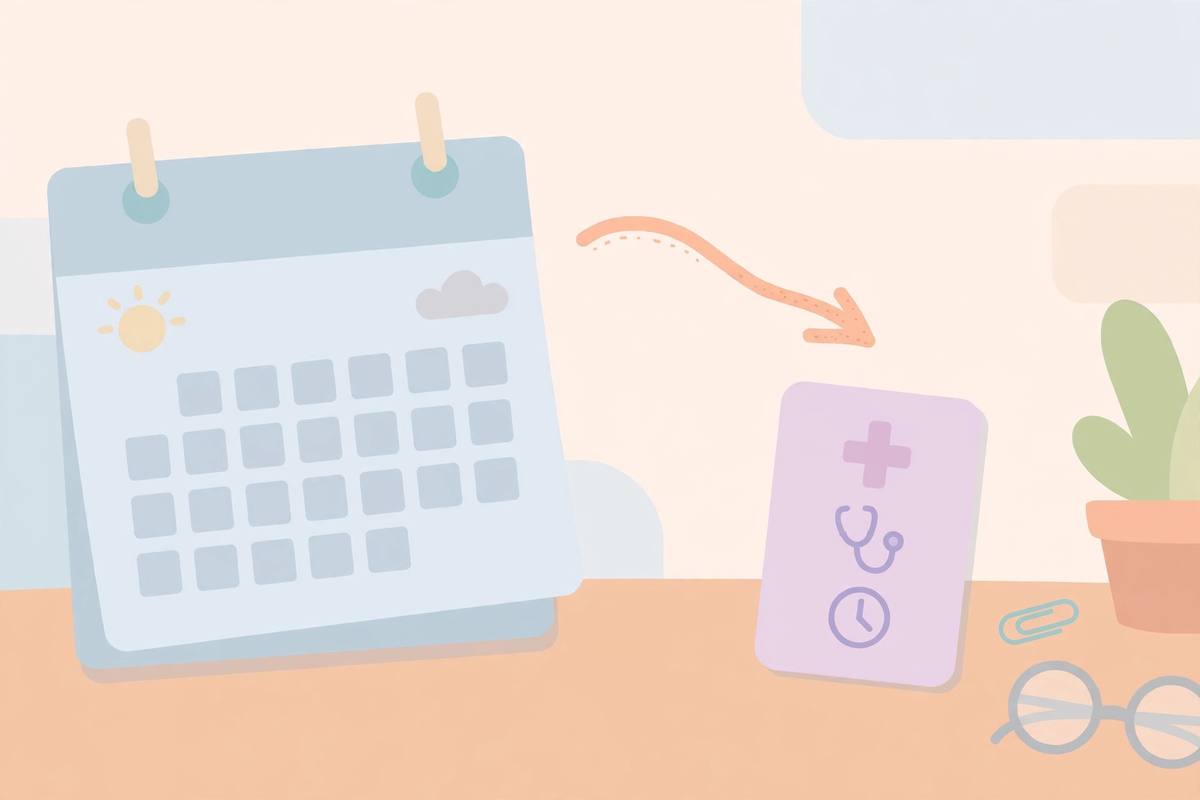 Calendar with an arrow pointing to a doctor's appointment card